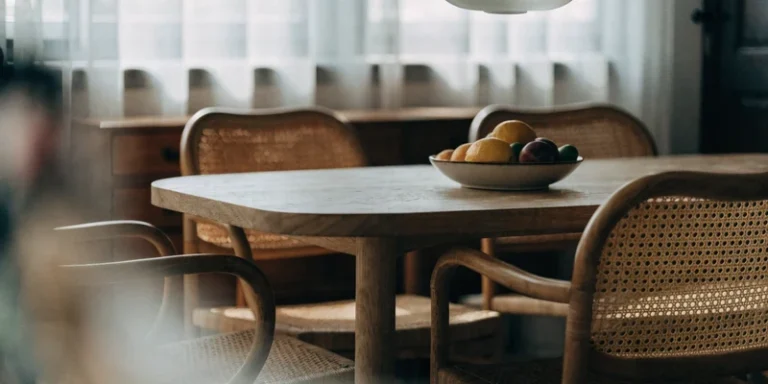 Rattan dining chairs indoors